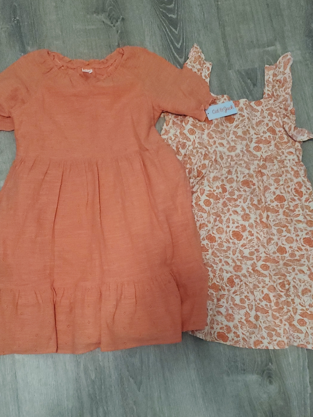 Cat & Jack NWT Peach Solid Dress with Peach Floral Sundress Set Girls Size XL 14